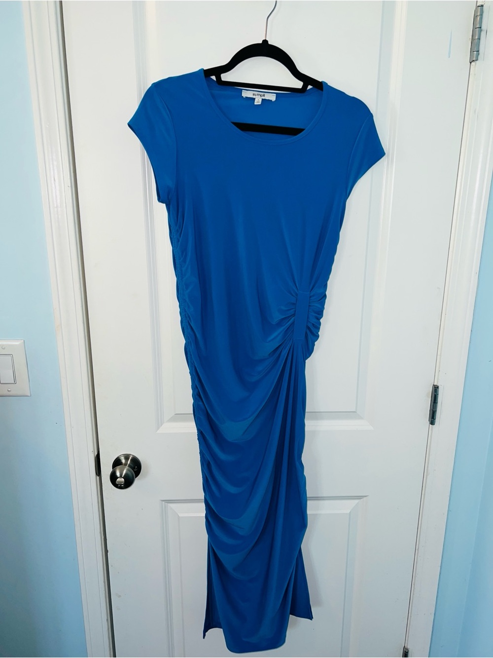 Sympli Royal Blue Ruched Side Maxi Dress